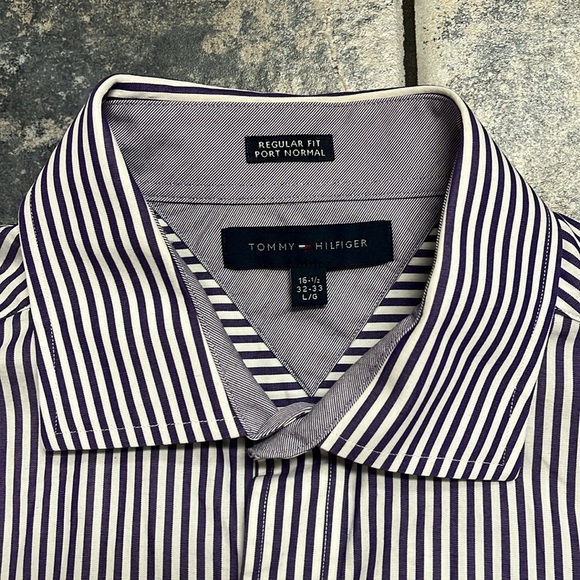 2 for $25 Tommy Hilfiger button down casual/dress shirt purple white size large - Picture 2 of 3